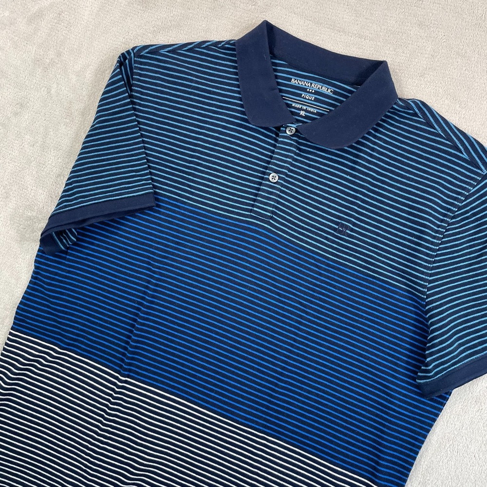 Banana Republic Mariner Pique Polo Shirt Men XL Blue Striped ColorBlock SS‎ NWOT